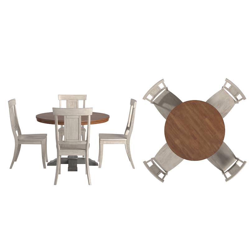 Ronda 45" Round Solid Wood Top Dining Set with Panel Back Chairs