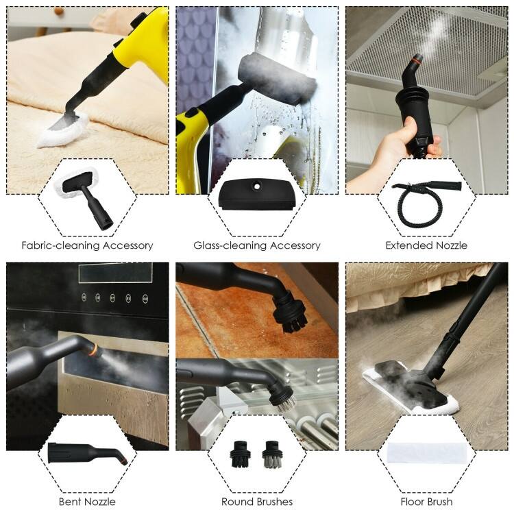 Powerful 1400W Handheld Steam Cleaner with 17 Accessories for Versatile Household Cleaning - 13" x 5" x 9.5" (L x W x H)