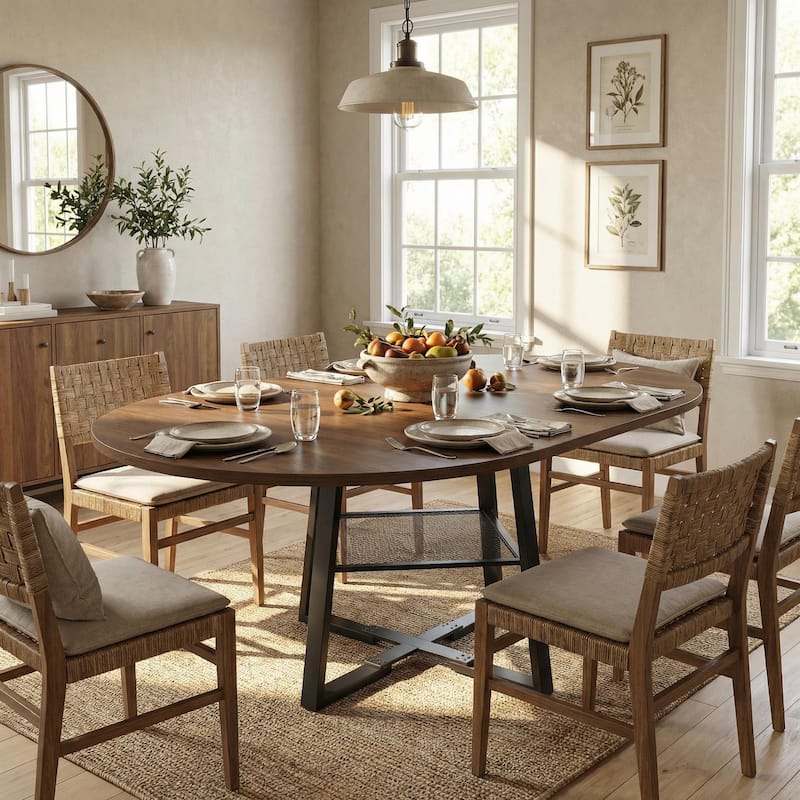 HOMYLIN 47" Extendable Round Dining Table with Storage