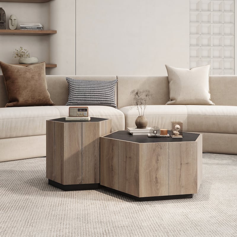 Hexagonal Rural Style Garden Retro Living Room Coffee Table with 2 drawers
