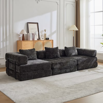 Free Combination Lazy Folding Sectional Sofa Chenille Modular Sleeper Sofa Bed Floor Standing Compression Mattress