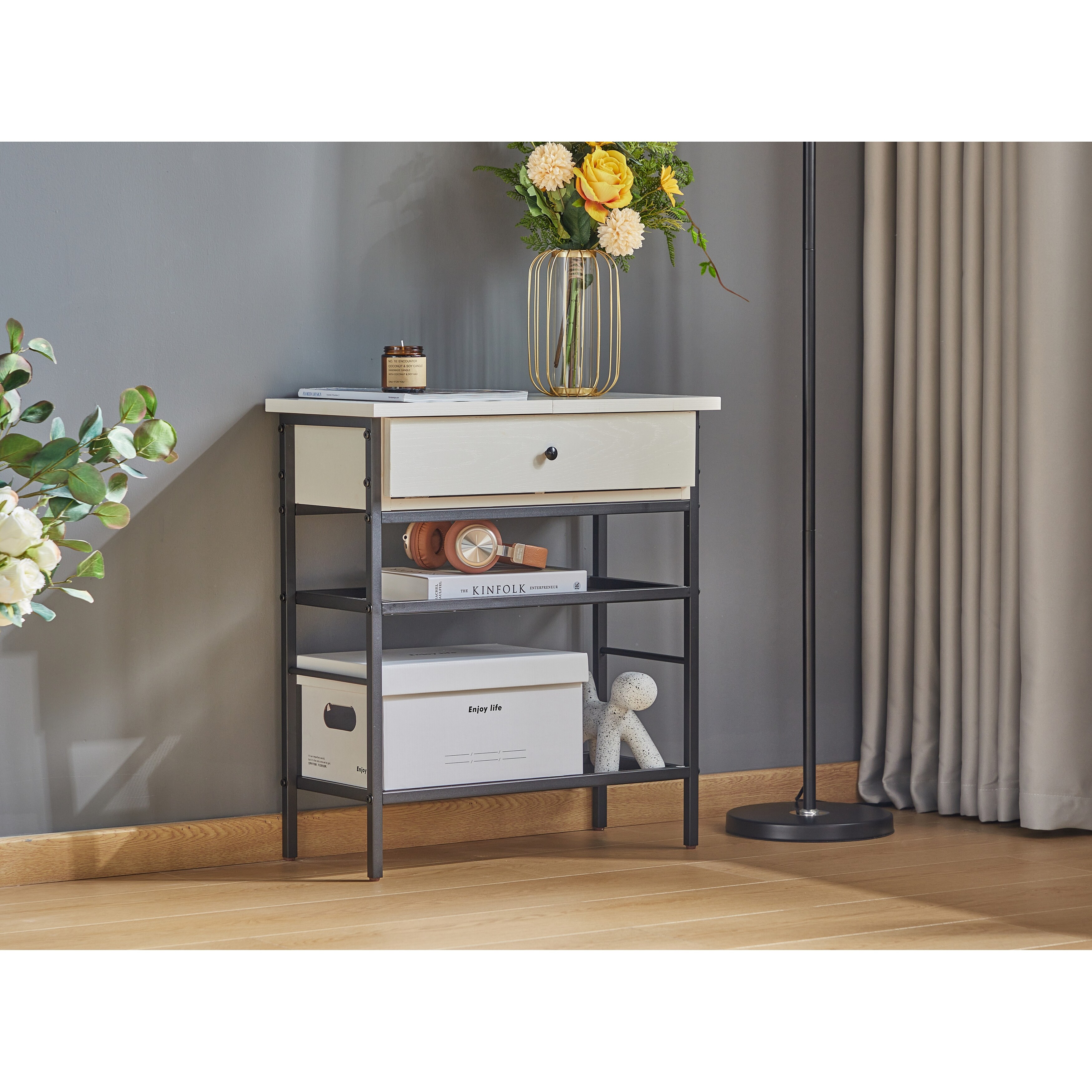 Sofa Side Nightstands with Charging Station, Flip Top Side