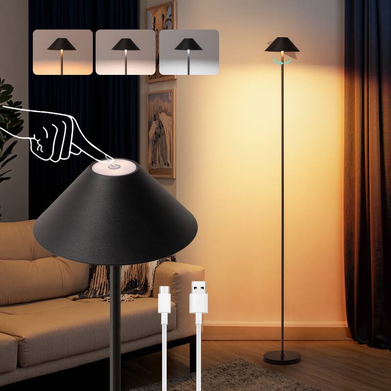 Netin 58 in. Smart RGB Integrated LED Dimmable Waterproof Rechargeable Standard Floor Lamp for Living Room and Outdoor - 58 in - Black