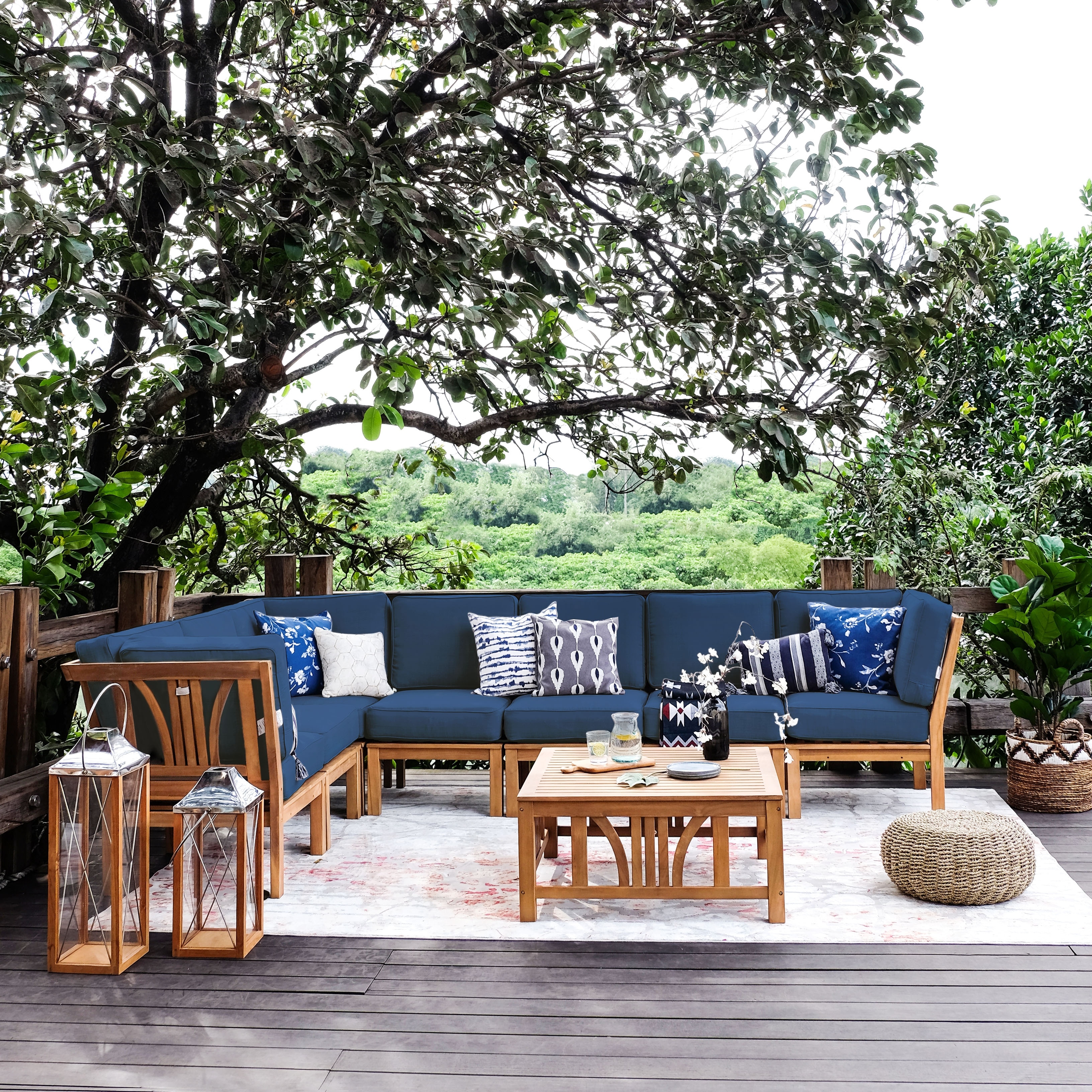 Cambridge Casual Lowell 8 piece Teak Patio Sectional Set with Cushion