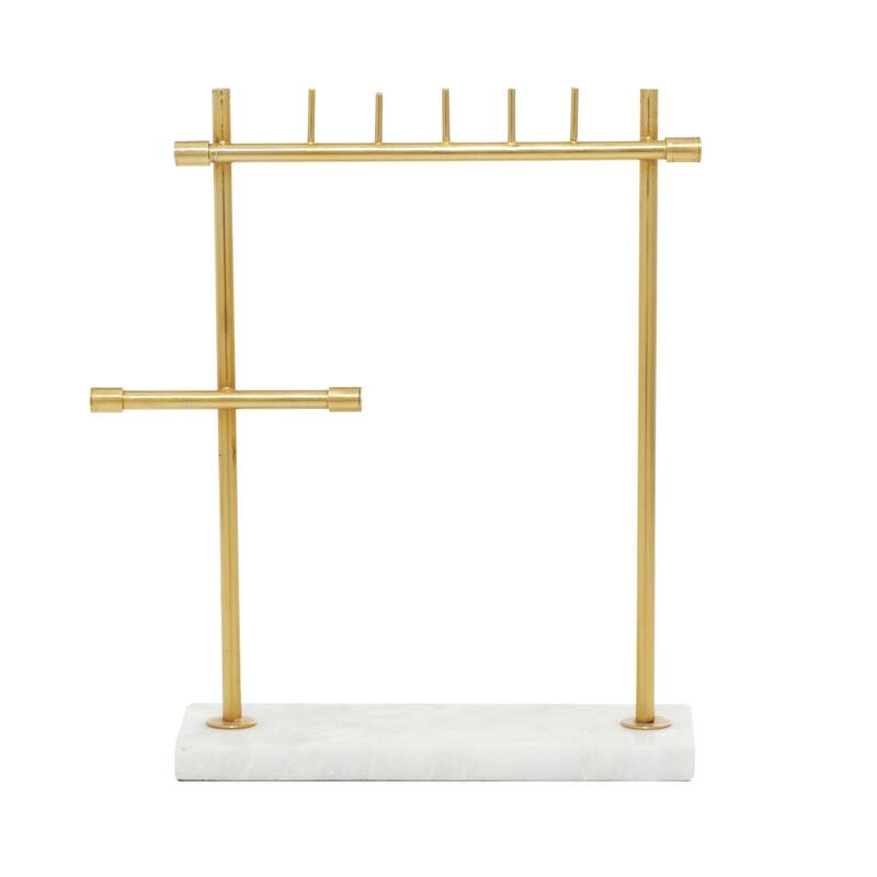 Marble Jewelry Stand with Rectangular Base - Gold - Roche River Decor