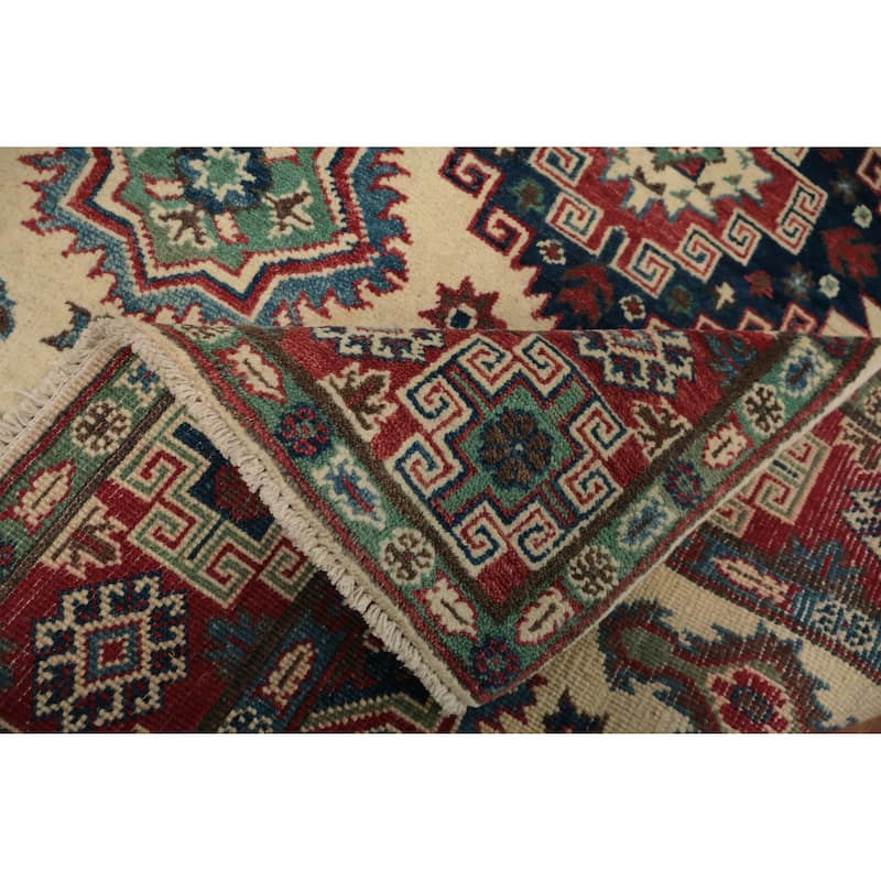Hand Knotted Oriental 100% Wool Carpet Traditional Geometric Beige & Ivories Kazak Area Rug - 5' 11'' X 4' 1''