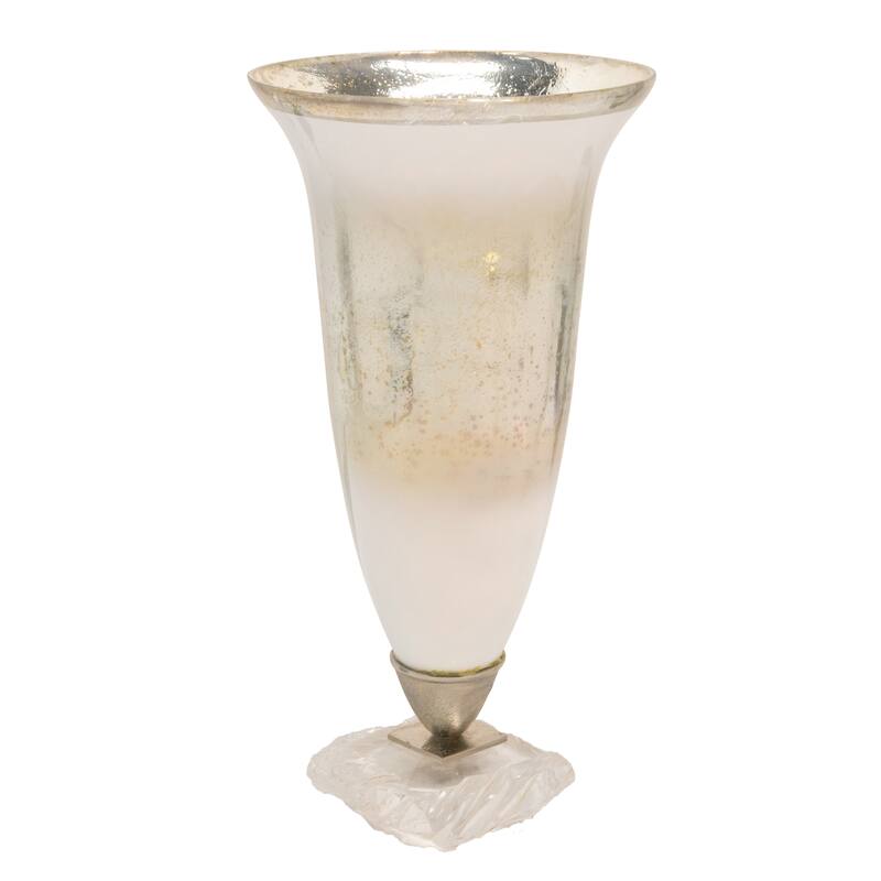 Sagebrook Home Neutral Glass Silver Textured Vase with Acrylic Base