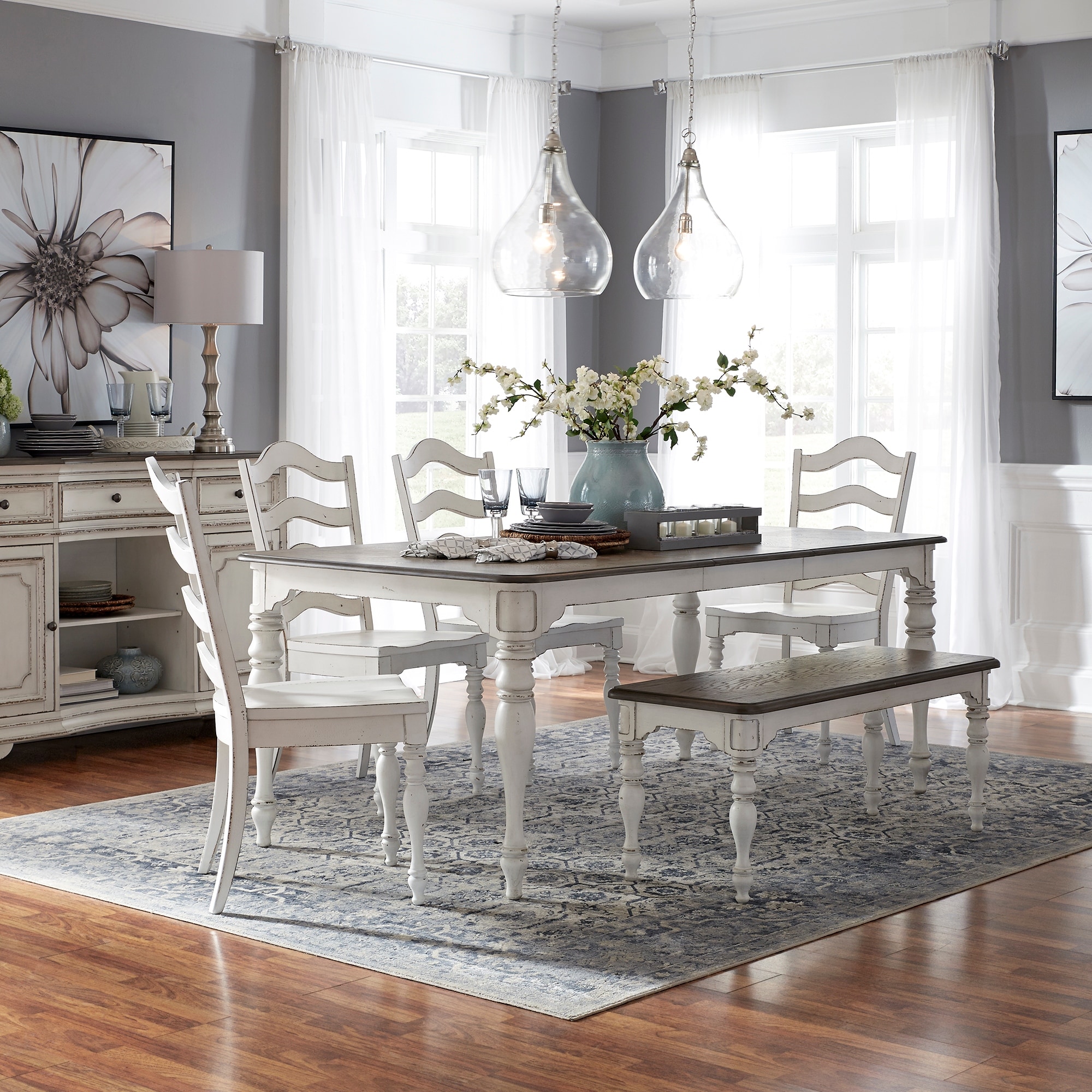 Liberty Furniture Magnolia Manor 6 Piece Dining Set Leg Table Antique White