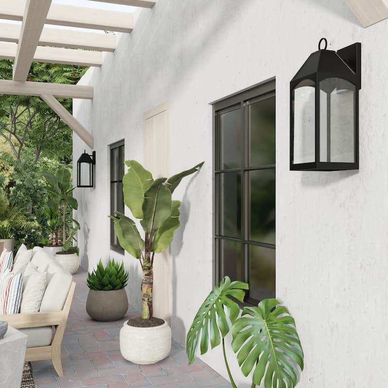 Burton Outdoor 1-light Black Large LED Wall Lantern w/ Clear Glass