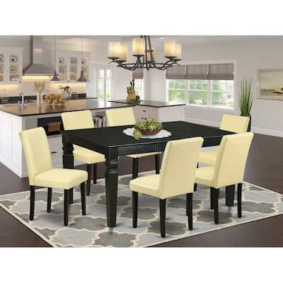 Dinette Table Set 7Pc Rectangular Kitchen Table with 6 Chairs - 42/60" Leaf & Black Legs