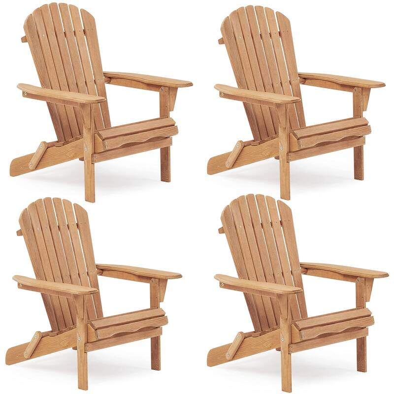 Wooden Outdoor Folding Adirondack Chair Set of 2/4 Wood Lounge Patio Chair for Garden,Half Assembled Backrest - 4-Pack - Natural