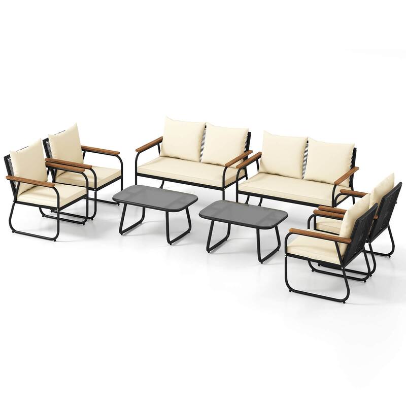Costway 4/8 PCS Patio Furniture Set with Tempered Glass Coffee Table