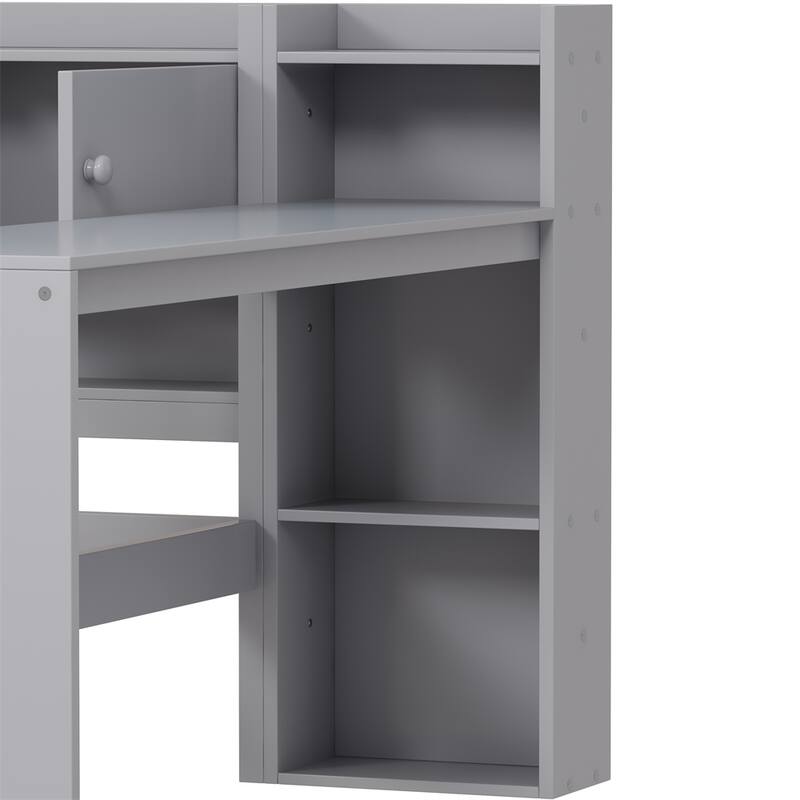 Full Size Daybed w/Storage 3 Cabinets & 2 Drawers,L-Shape Daybed Frame