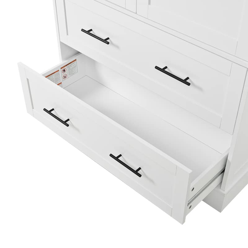 Farmhouse Kitchen Pantry, 40"W - 4-Door Freestanding Cabinet with Pull-Out Trays, Drawers & Pan Storag