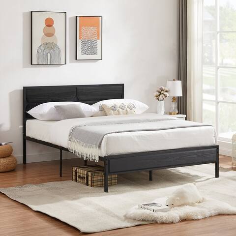 VECELO Industrial Bed Frame with Headboard,Twin/Full/Queen Size Beds