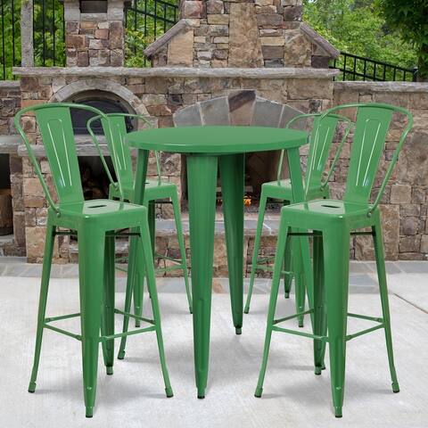 30-in. Round Metal Indoor/Outdoor Bar Table w/ 4 Cafe Stools - 30"W x 30"D x 41"H