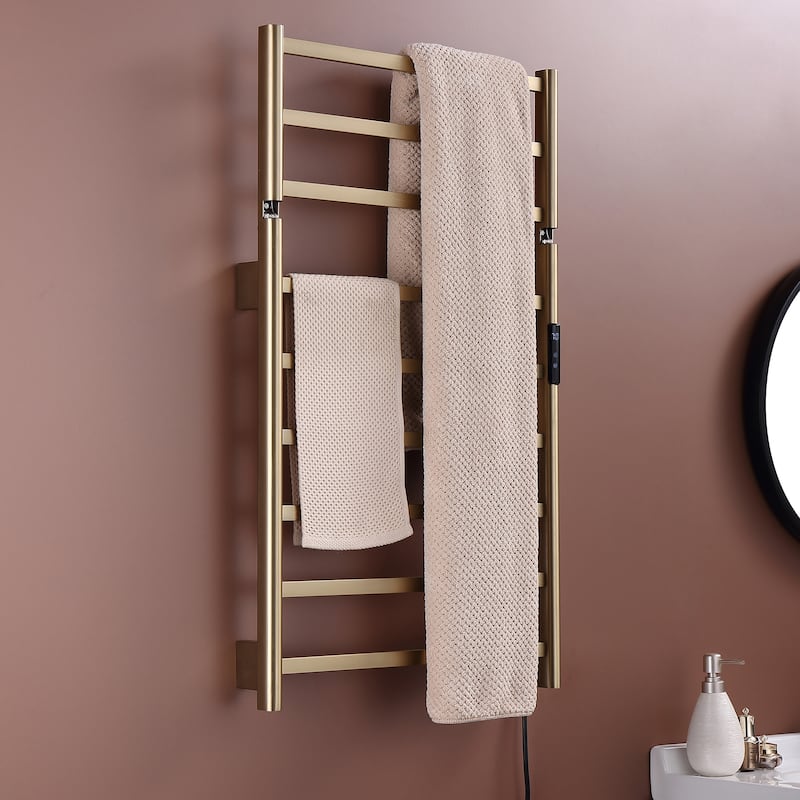 Heated Towel Rack 6-Bar Towel Warmer Rack Wall Mounted Electric Towel Drying Rack with Timer Plug-in/Hardwired
