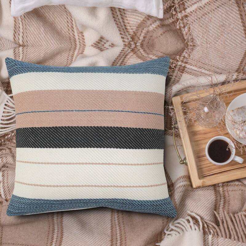 24" Blue and Pink Striped Square Outdoor Throw Pillow