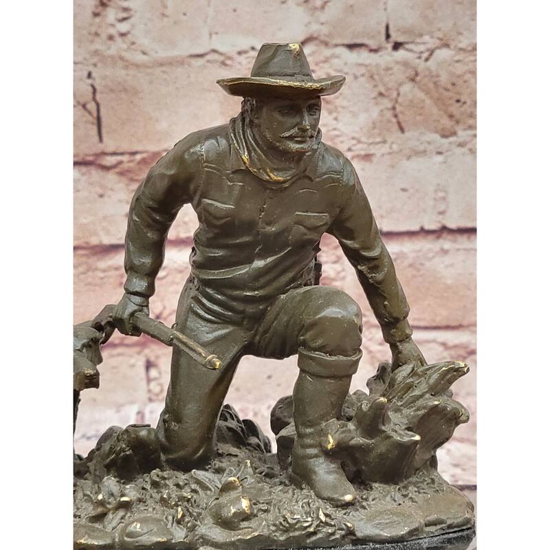 Hunter With Imitative Dog Bronze Sculpture - Wildlife Hunting Scene Art By Milo