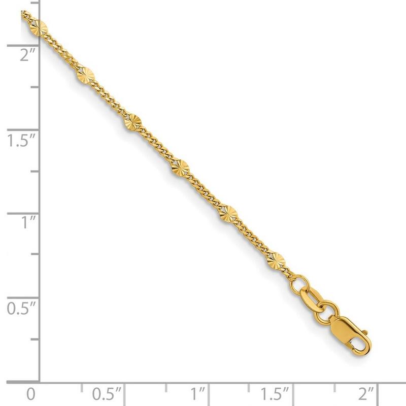 Curata 14k Yellow Gold Italian 7.25" 2.8mm Fancy Station Curb Chain Bracelet