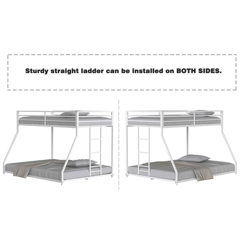 Adam Sturdy Twin Over Full Metal Bunk Bed (White) - Low Profile, Stable Ladder, Easy Climbing - for Kids & Adults