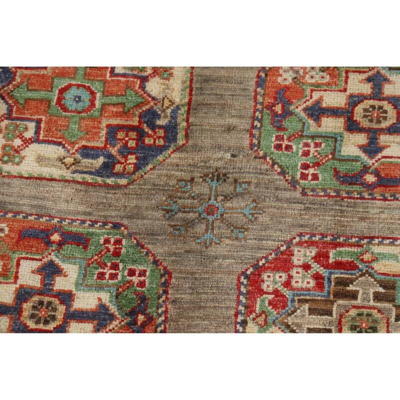 Hand Knotted Oriental 100% Wool Carpet Traditional Geometric Brown Kazak Area Rug - 6' 5'' X 4' 10''
