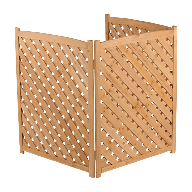 Anmytek Foldable Wooden Lattice Privacy Screen, 3 Panel Solid Natural Wood with Light Brown Finish, Diamond Design for Airflow