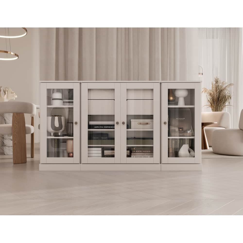 Palace Imports 100% Solid Wood 65" Sideboard with Clear Glass Doors, 2-Drawers and Adjustable Shelves