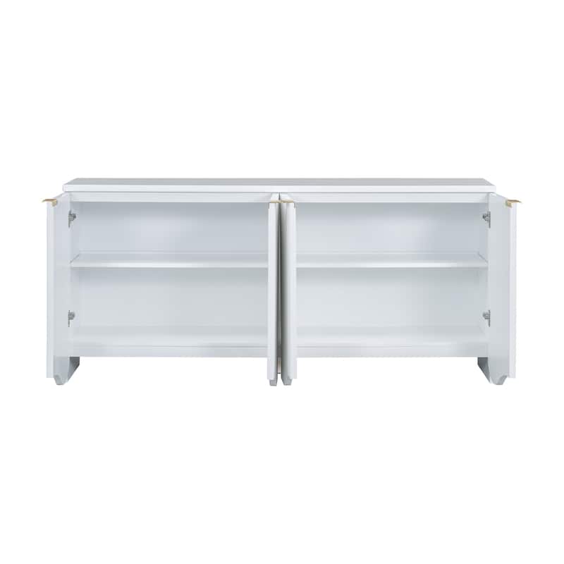 63-Inch Four-Door Storage Cabinet with Vertical Stripes and Wavy Design, Adjustable Shelves, MDF Construction, for Living Room