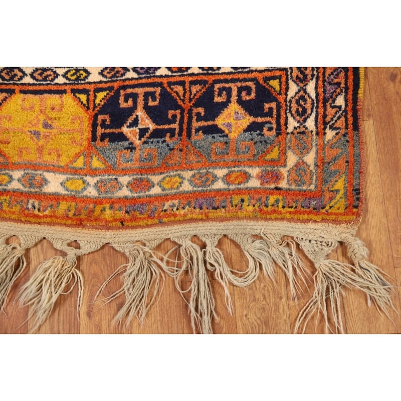 Tribal Anatolian Turkish Vintage Runner Rug Hand-Knotted Wool Carpet - 3'4"x 11'3"