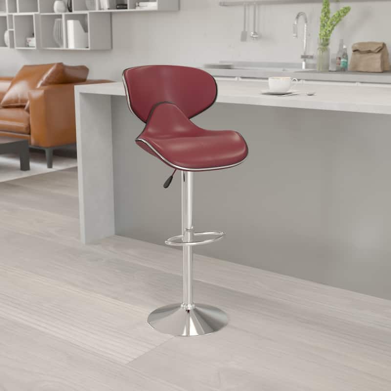 Contemporary Cozy Mid-back Vinyl Height-adjustable Chrome Barstool - 16"W x 17.5"D x 34.5" - 43"H