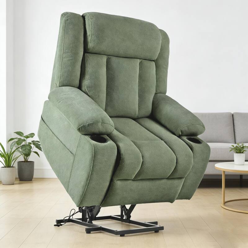 Power Lift Recliner Chair,Fabric Lift Chairs w/Extended Footrest,Theater Seating with 2 Cup Holders,Side Pockets,Remote Control