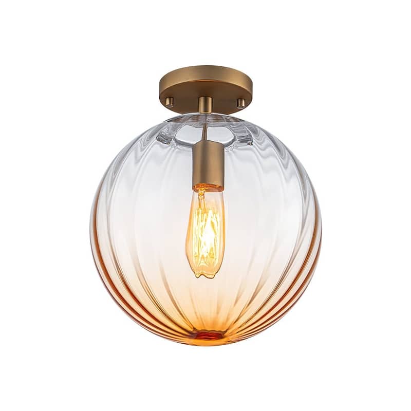 Gradual Colorful Ribbed Glass Globe Single Semi Flush Ceiling Light