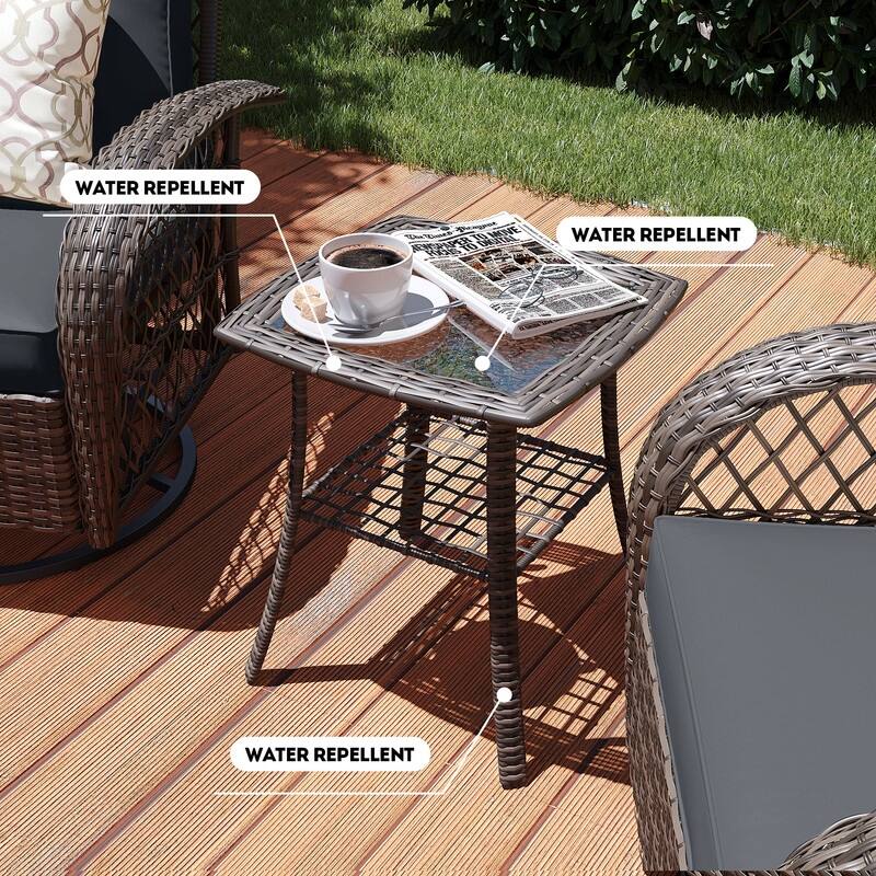 Patio Watcher 6-Piece Brown Wicker 360-Degree Patio Conversation Outdoor Rocking Chair Set with Cushions