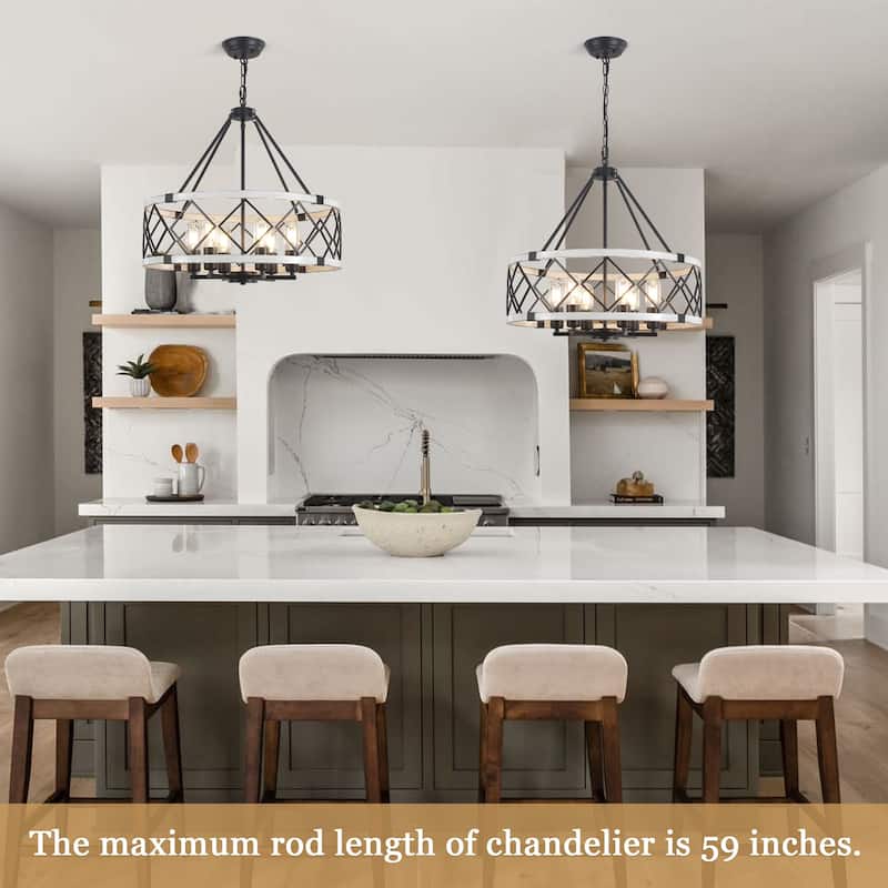 Industrial 6- Light Classic Geometric Drum Dimmable Chandelier for Kitchen Island Living Room