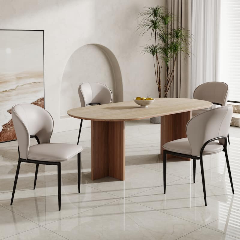 Modern Dining Table Chairs, Faux Leather, Light Gray, 2Pieces