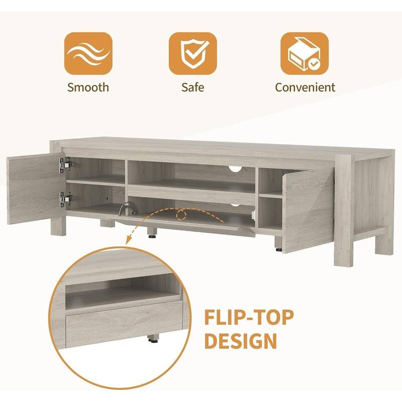 63" Farmhouse TV Stand Entertainment Center with Doors and Cabinets