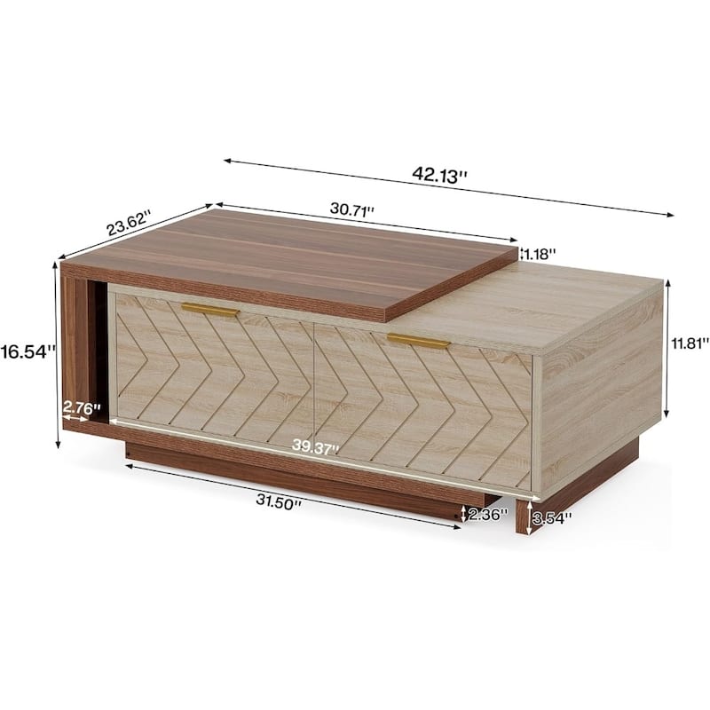 Wood Coffee Table with Expandable Top and 2 Drawers - 42.13 L x 23.62 W x 16.54 H inches