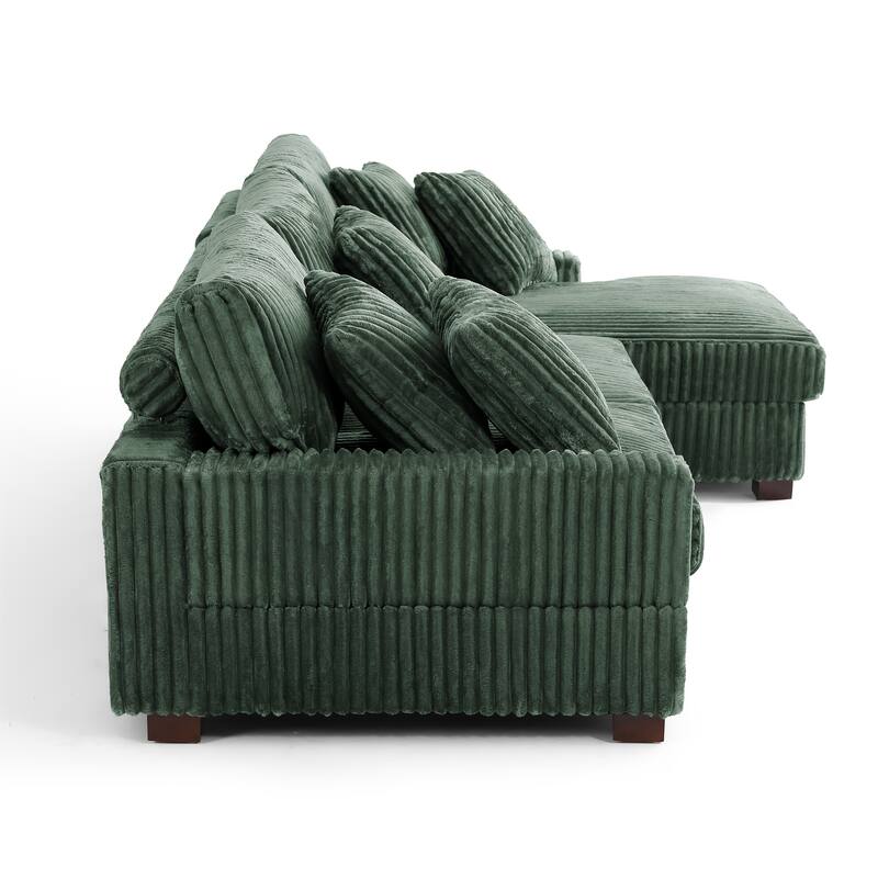 118.3" W Plush Corduroy Square Arm Upholstered Sectional Modular Sofa