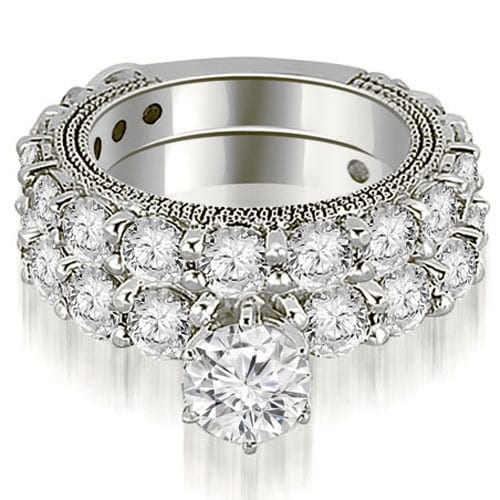 4.15 cttw. 14K White Gold Antique Round Cut Diamond Engagement Set