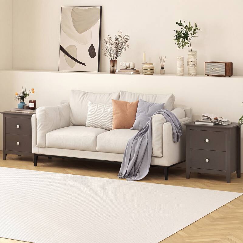 Gymax Modern Nightstand w/ Storage 2 Drawers & Support Legs for