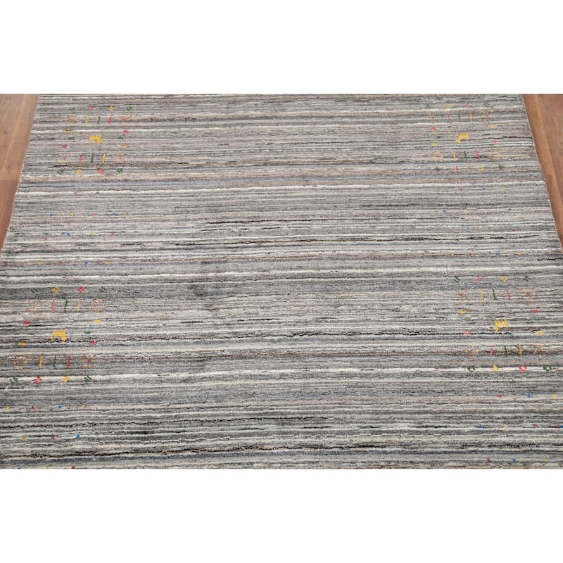 Striped Gabbeh Oriental Area Rug Handmade Wool Carpet - 5'2"x 8'0"