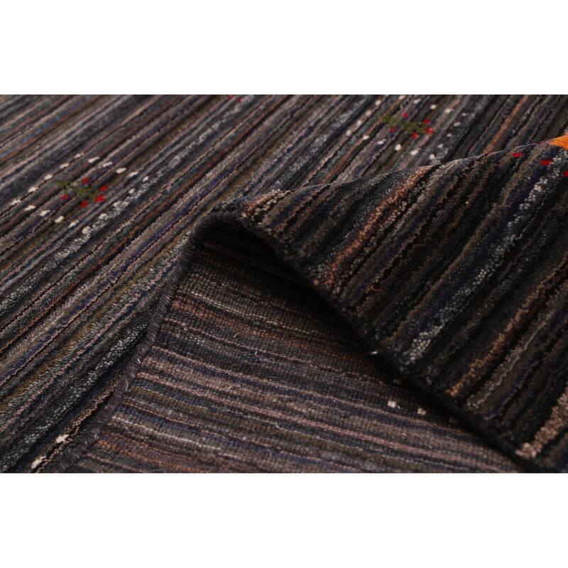 ECARPETGALLERY Hand Loomed Kashkuli Gabbeh Dark Grey Wool Rug - 5'0 x 7'11