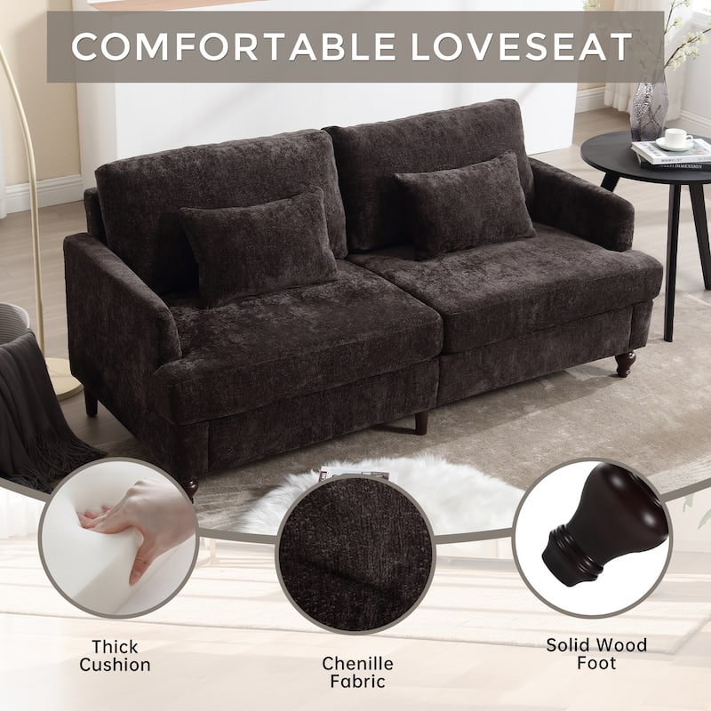 2-Seat Chenille Loveseat Sofa, Black, for Living Room and Bedroom