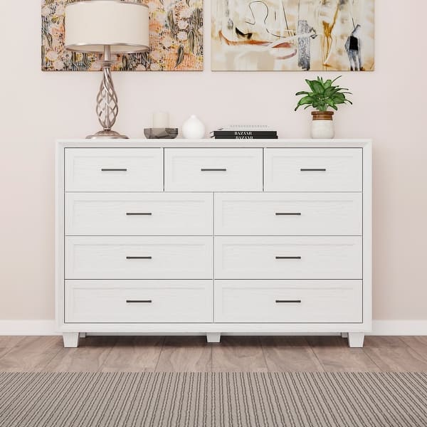 Modern 9-Drawer Dresser with Solid Wood Legs, Vintage Brown and White Wood Grain Options, Bedroom Storage Chest - Bed Bath & Beyond - 43416773 Modern 9-Drawer Dresser with Solid Wood Legs, Vintage Brown and White Wood Grain Options, Bedroom Storage Chest - Bed Bath & Beyond - 43416773