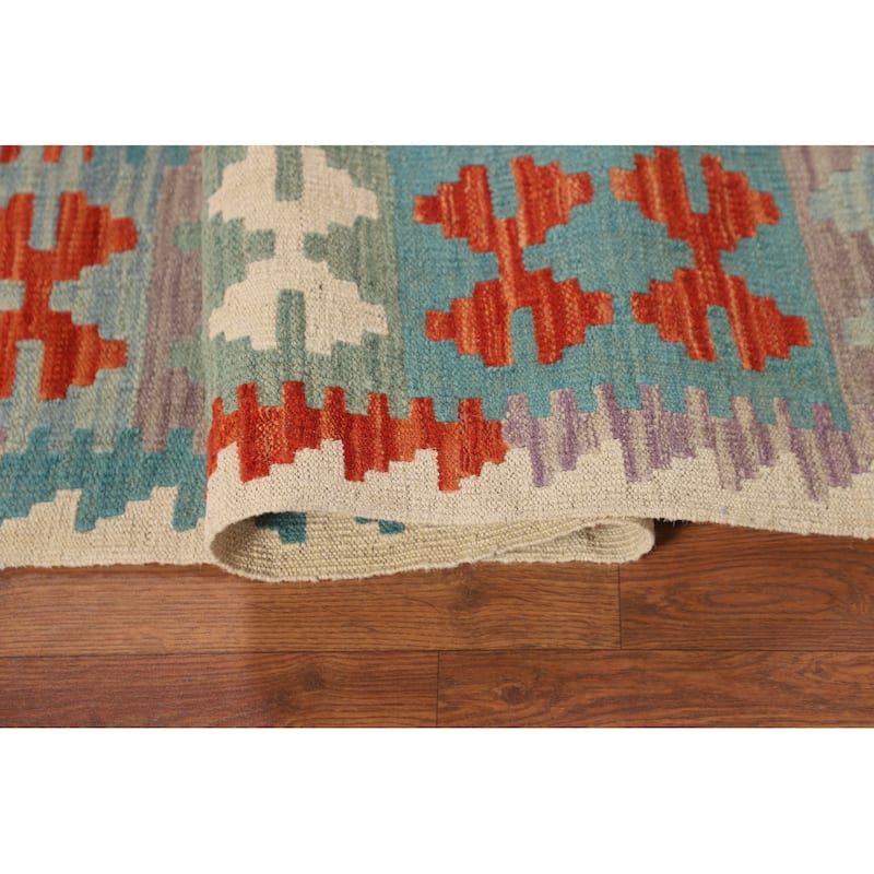 Kilim Reversible Oriental Area Rug Hand-Woven Multi-Color Wool Carpet - 5'0"x 6'4"
