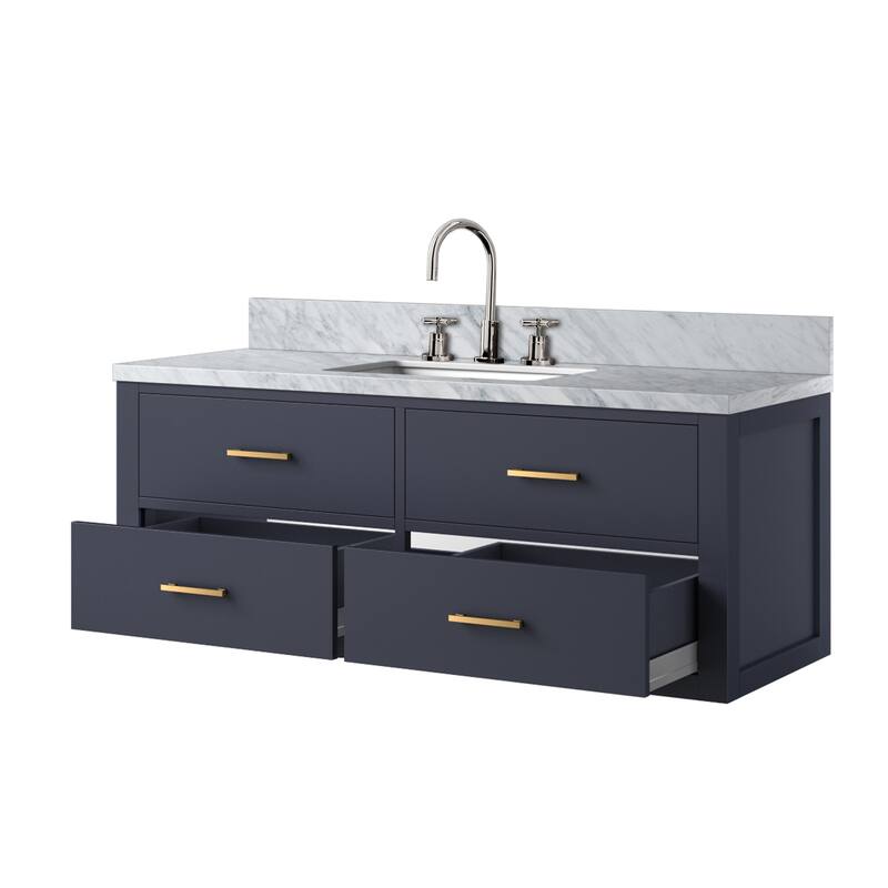 Castor Bath Vanity with Carrara Marble Top, Sink and Faucet
