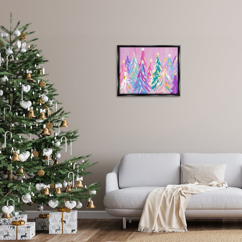 Stupell Pastel Christmas Trees Abstraction Framed Floater Canvas Wall Art Design By Arlington Prints
