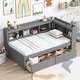 preview thumbnail 1 of 31, Twin Size L-shaped Bookcases Bed with Power Outlets, USB Charging Ports and Two Drawers Grey