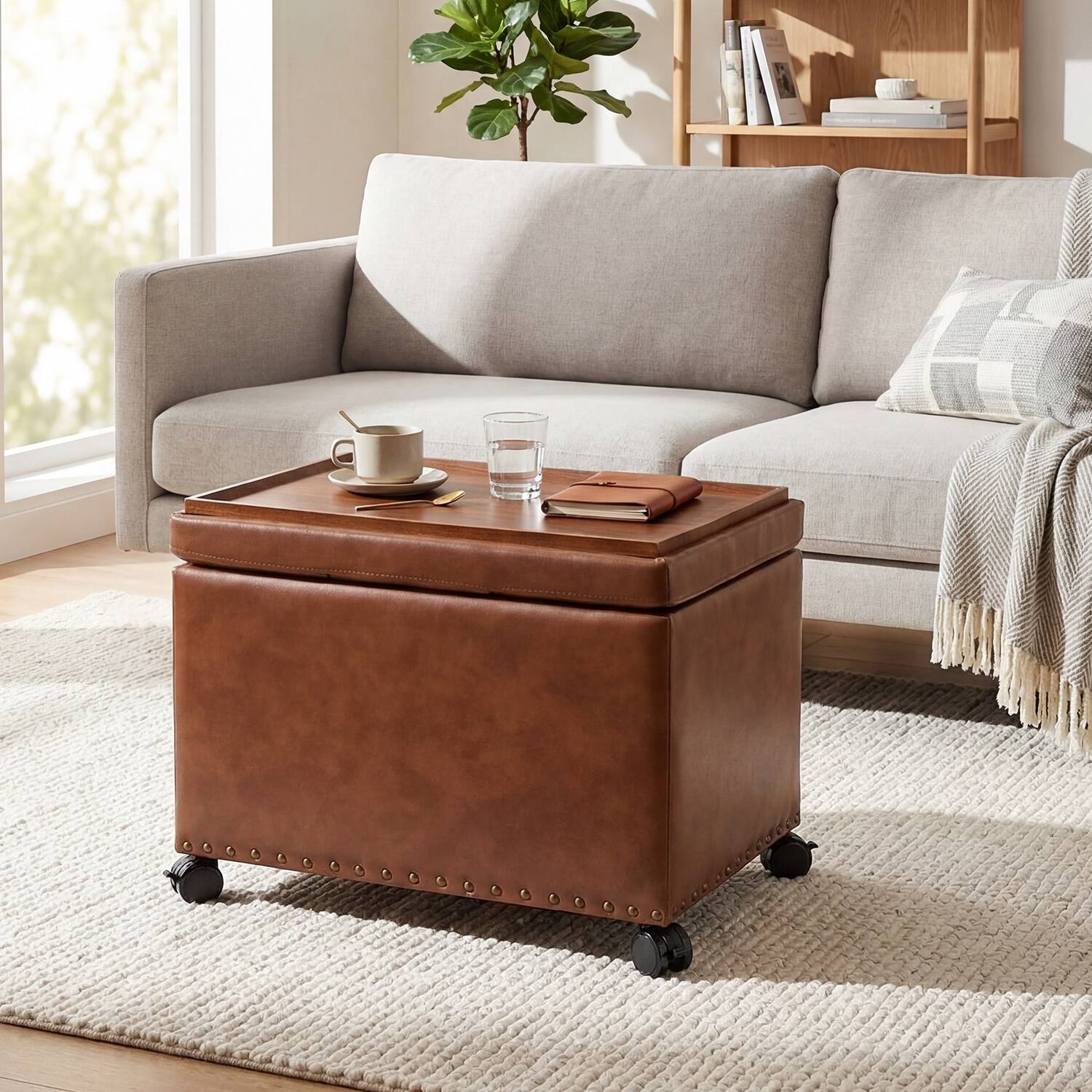 Option Yellowish-Brown-Faux-Leather-with-Casters